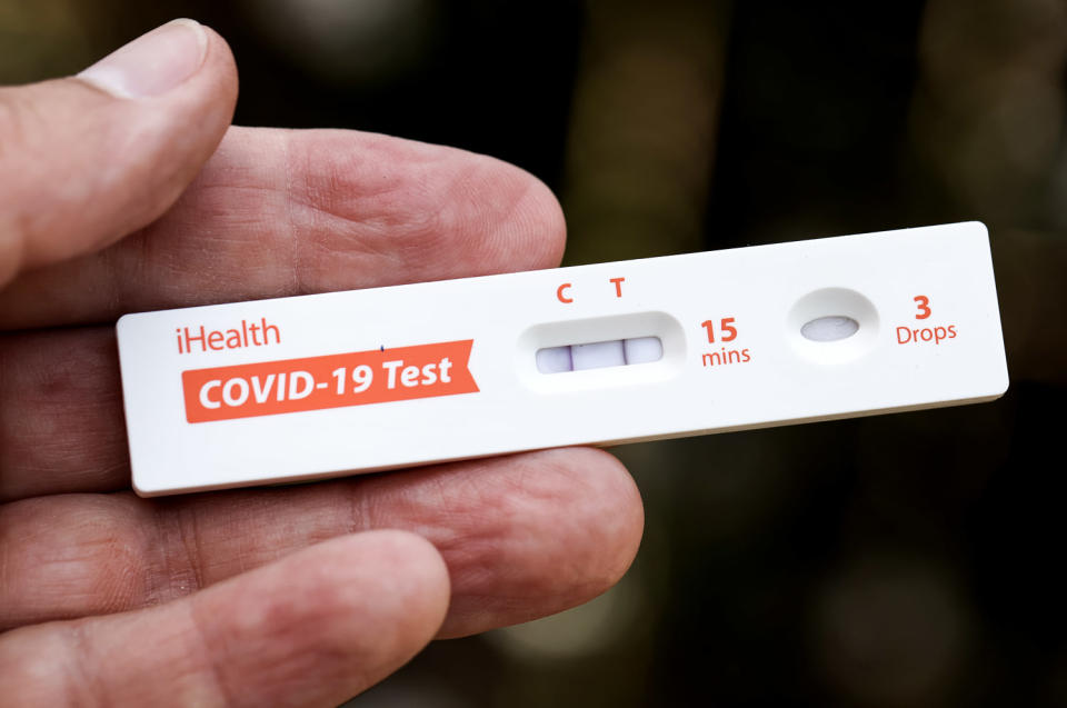 A positive Covid-19 test on May 2, 2022 in San Anselmo, Calif. (Justin Sullivan / Getty Images)