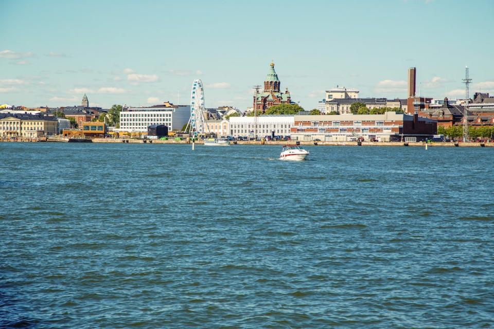 Helsinki, Finland with ferris wheel and Uspensky cathedral