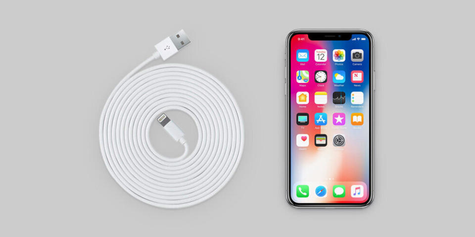 These lightning cables are 10 feet long, much longer than the standard iPhone cables. Even better, you&rsquo;ll get three in a pack ― so you can keep one in each room of your house.&nbsp; (Photo: HuffPost x StackCommerce)