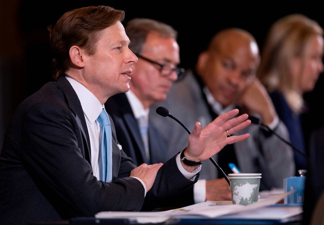 Interim UNC-Chapel HIll chancellor Lee Roberts addresses the Board of Trustees during its meeting at Alumni Hall on Jan. 18, 2024 in Chapel Hill.