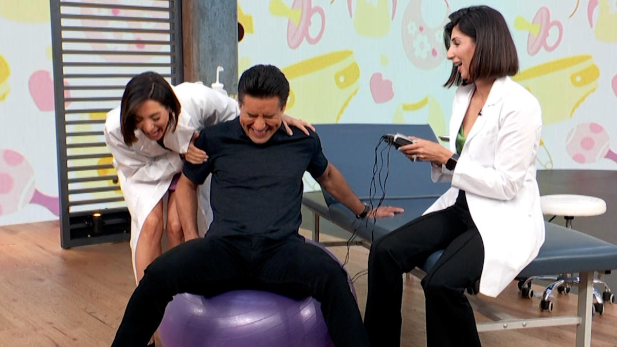 Courtney Lopez Can't Stop Laughing As Mario Lopez Tries Labor Pain  Simulation