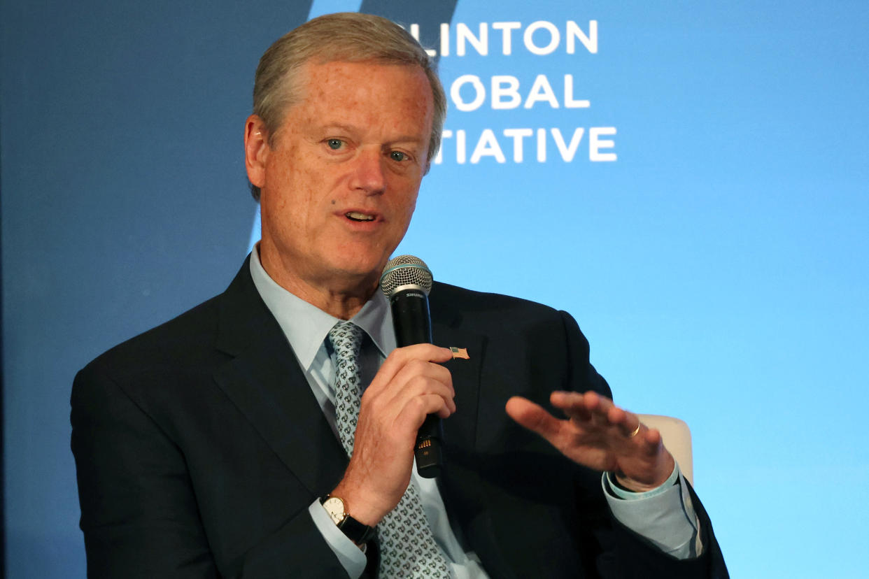 Massachusetts Governor Charlie Baker speaks at a forum during the opening of the Clinton Global Initiative (CGI), a meeting of international leaders that looks to help solve global problems, on September 19, 2022 in New York City. (Spencer Platt/Getty Images)