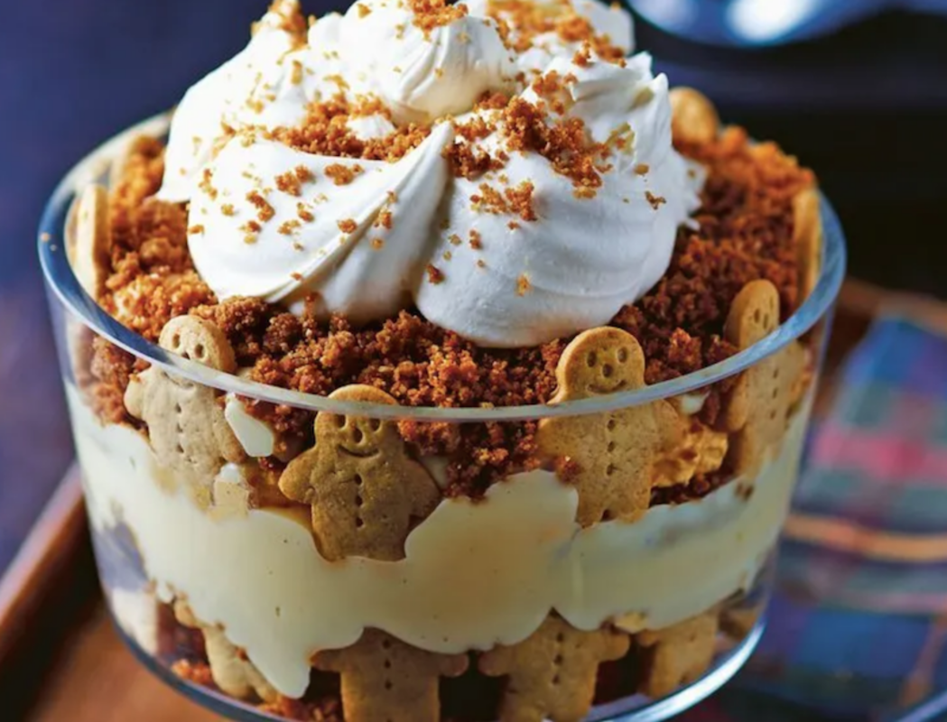 <p>Ryland Peters & Small</p><p>Layers of pumpkin-spiced cream and vanilla pudding will make this dish the star of the dessert table. </p><p><strong>Get the recipe: <em><a href="https://parade.com/1117776/parade/pumpkin-gingerbread-thanksgiving-trifle-recipe/" rel="nofollow noopener" target="_blank" data-ylk="slk:Pumpkin Gingerbread Trifle;elm:context_link;itc:0;sec:content-canvas" class="link rapid-noclick-resp">Pumpkin Gingerbread Trifle</a></em></strong></p>