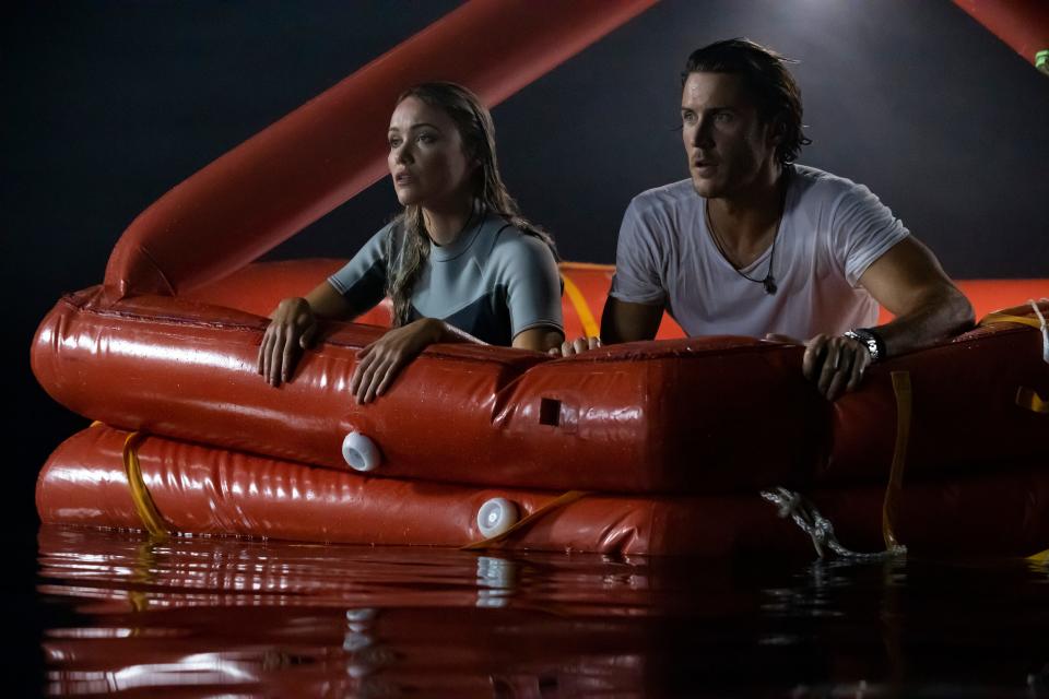 Katrina Bowden and Aaron Jakubenko are the owners of a charter seaplane that gets attacked by a seafaring menace in the adventure thriller "Great White."
