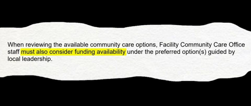 Excerpt from the VA Office of Community Care Field Guidebook, a national manual for VA staff processing veterans' healthcare requests.