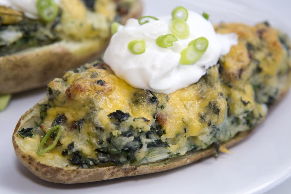 Cheesy Spinach and Bacon Stuffed Potatoes