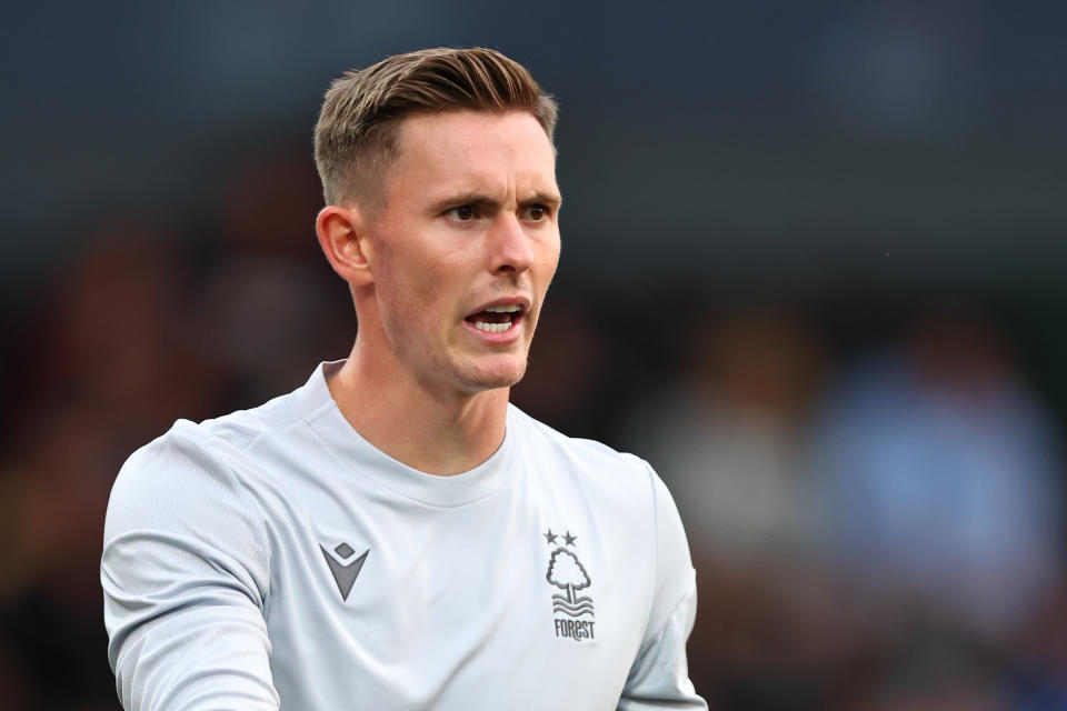 BURTON-UPON-TRENT, ENGLAND - JULY 20: Dean Henderson of Nottingham Forest during the Pre Season Friendly match between Nottingham Forest and Hertha Berlin at Pirelli Stadium on July 20, 2022 in Burton-upon-Trent, England. (Photo by Robbie Jay Barratt - AMA/Getty Images)