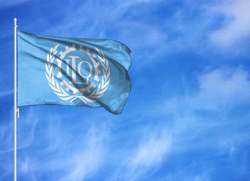 <span class="caption">The ILO decided a safe and healthy work environment should be a fundamental right at its June 2022 conference.</span> <span class="attribution"><a class="link " href="https://www.shutterstock.com/image-photo/national-flag-ilo-on-flagpole-2164465563" rel="nofollow noopener" target="_blank" data-ylk="slk:Millenius/Shutterstock;elm:context_link;itc:0;sec:content-canvas">Millenius/Shutterstock</a></span>