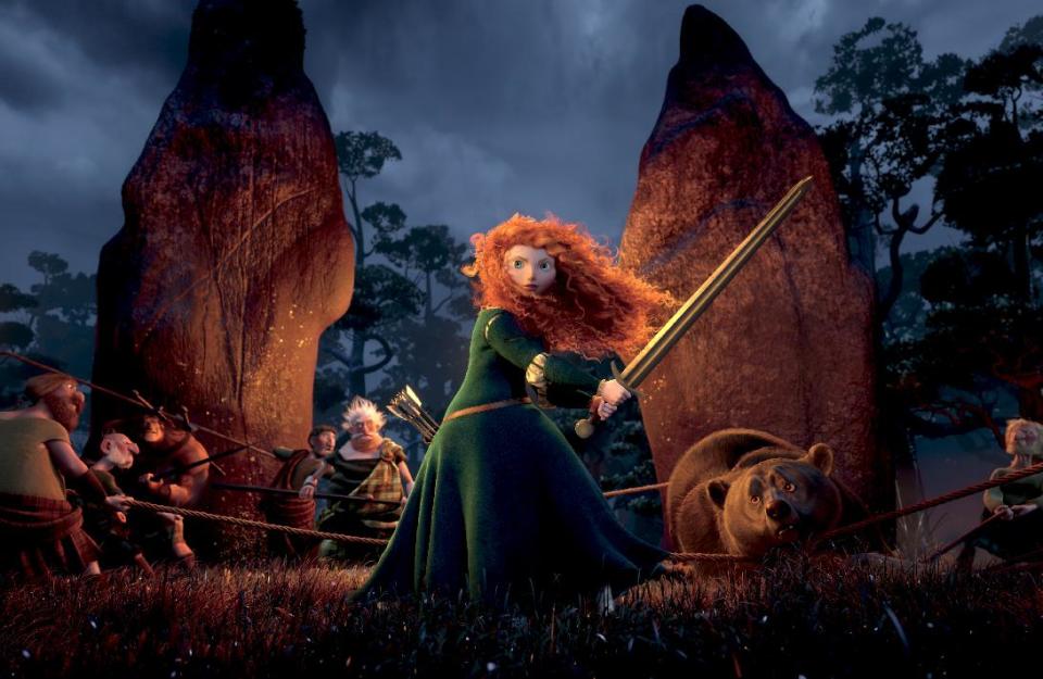 This film image released by Disney/Pixar shows the character Merida, voiced by Kelly Macdonald, in a scene from "Brave." (AP Photo/Disney/Pixar)