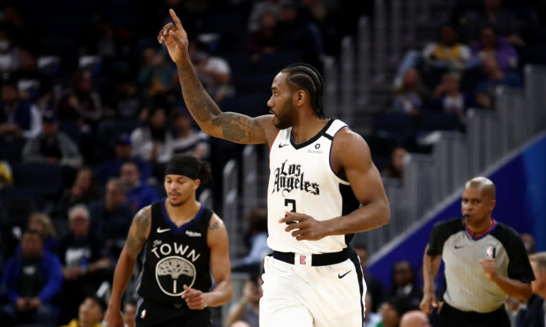 Kawhi Leonard on the court for the Los Angeles Clippers.