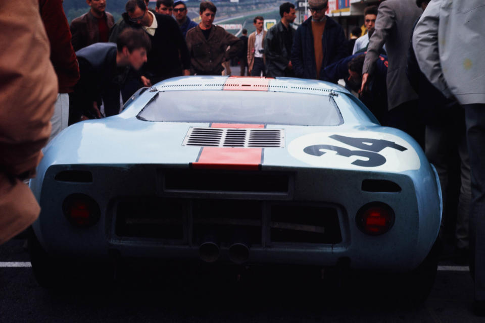 <p>Chassis P/1075 may very well be the most famous GT40 in the world, wearing the most famous livery, to boot: the orange and light blue Gulf Oil colors. After two years of Le Mans victories, having proved what they set out to do, Ford was out as a factory team. But not John Wyer. Driving for John Wyer Automotive, Jacky Ickx and Brian Redman averaged over 120 miles per hour in five hours around the notoriously challenging Spa-Francorchamps.</p>