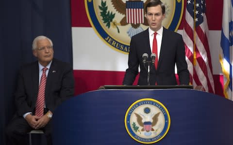  Senior White House Advisor Jared Kushner speaks at the opening of the US embassy in Jerusalem - Credit: Lior Mizrahi/Getty