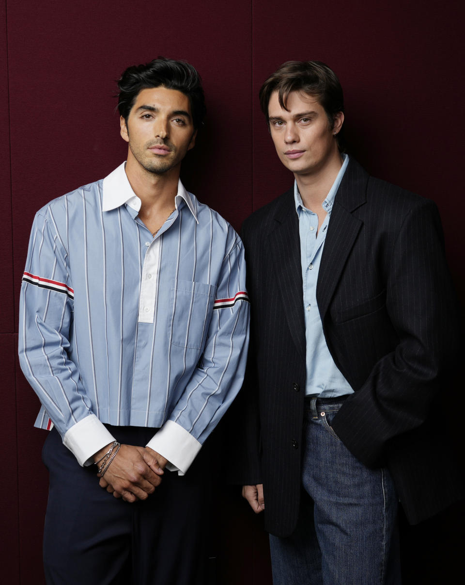 Taylor Zakhar Perez, left, and Nicholas Galitzine, cast members in "Red, White & Royal Blue," pose for a portrait, Wednesday, May 8, 2024, in Los Angeles. (AP Photo/Chris Pizzello)