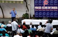 FILE PHOTO: FILE PHOTO: Ravish Kumar, journalist and former senior executive editor at NDTV, addresses a group of journalists at the Press Club of India in New Delhi