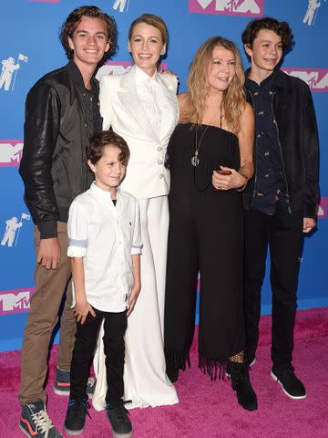 <p>Axelle/Bauer-Griffin/FilmMagic</p> Blake Lively with her mom, Elaine Lively, and her nephews at the 2018 MTV Video Music Awards.