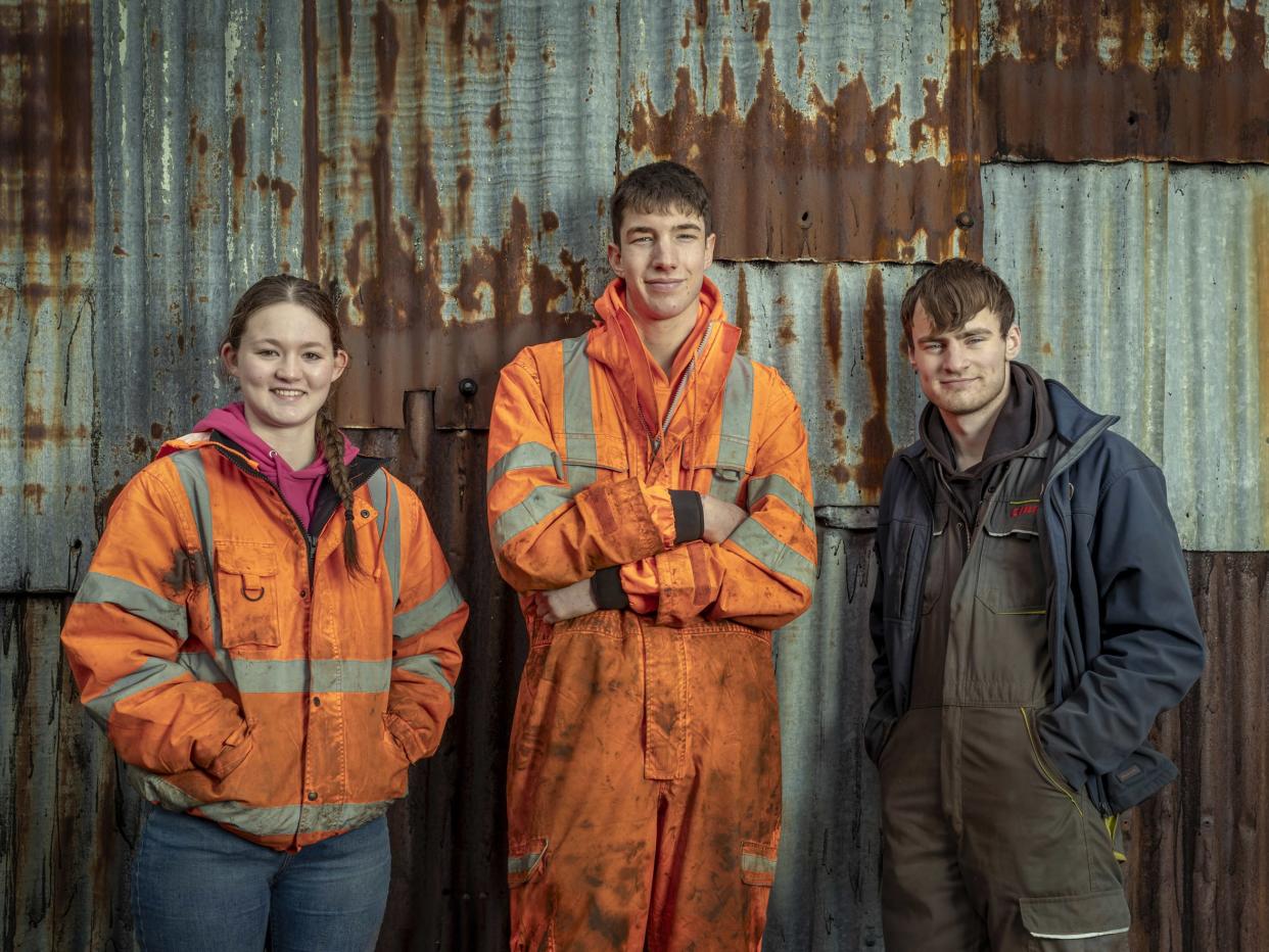 Life In The Dales star Reuben Owen, girlfriend Sarah Dow and friend Tommy. (Channel 5)