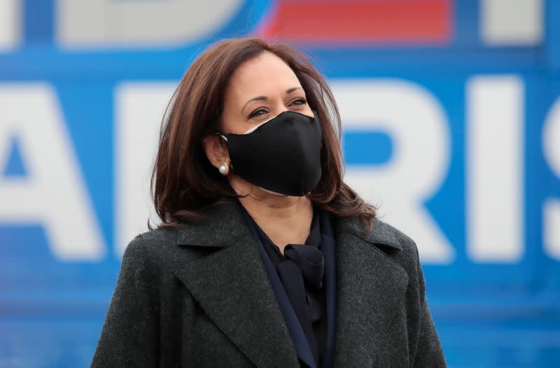 FILE PHOTO: Democratic vice presidential nominee Kamala Harris campaigns in Detroit