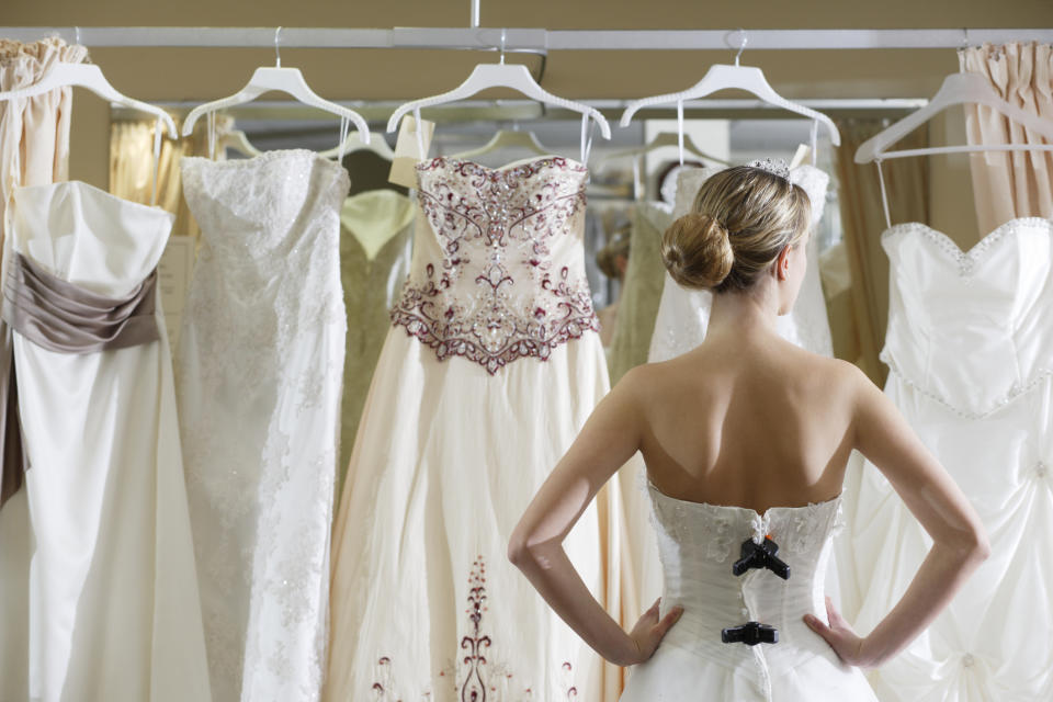 A woman in a bridal store