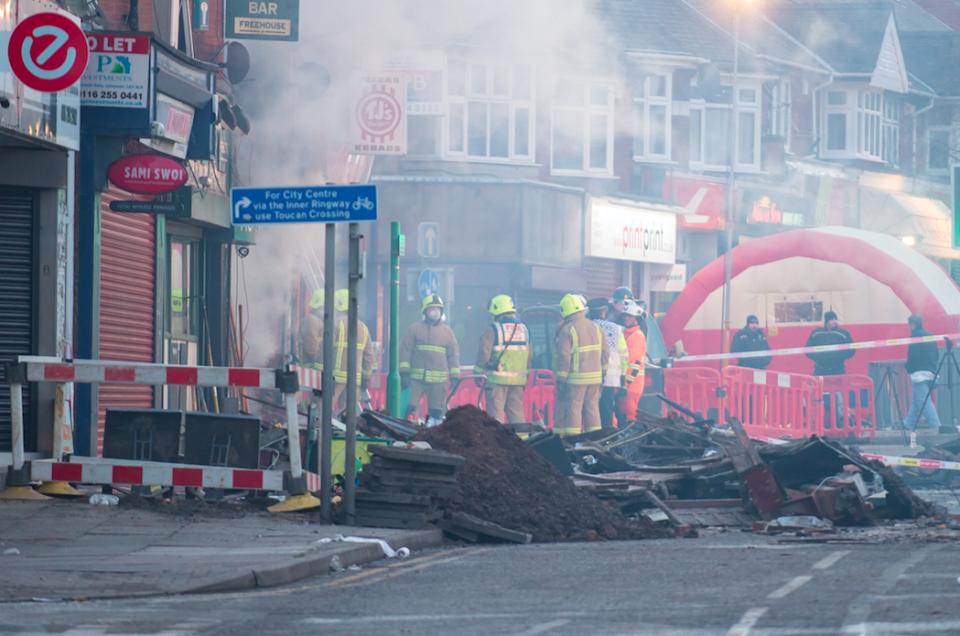 <em>Rubble lies on the floor this morning after last night’s explosion (SWNS)</em>