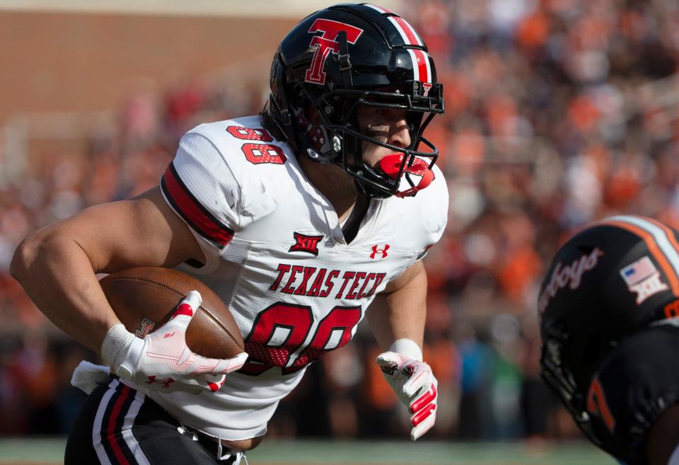 Texas Tech tight end Baylor Cupp (88) posted career highs last season with 12 games played, six starts and 12 pass receptions for 132 yards and two touchdowns. He caught the game-winning touchdown pass in the Red Raiders' 14-10 victory at Iowa State.