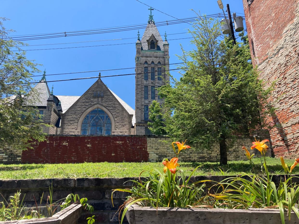 The proposed future site of a pocket park on Church Street in downtown Asheville on July 12, 2023.