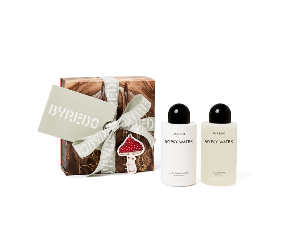 <p>Courtesy Image</p><p><a href="https://www.byredo.com/us_en/le-corps-gypsy-water" rel="nofollow noopener" target="_blank" data-ylk="slk:Byredo Le Corps Body Lotion + Wash Set;elm:context_link;itc:0;sec:content-canvas" class="link ">Byredo Le Corps Body Lotion + Wash Set</a> is an indulgent duo of body wash and lotion formulated with moisturizing ingredients. Available in five of Byredo’s most iconic scents—Rose of No Man's Land, Mojave Ghost, Gypsy Water, Bal D'Afrique, and Le Corps Blanche—you can introduce Mom to something new or purchase her go-to scent if she's already beguiled by Byredo. If you're unsure, Gypsy Water is among the brand's most popular scents, with notes of pine, sandalwood, amber, and citrus. The limited-edition packaging also boasts graphics by Swedish illustrator John Bauer so you don't even need to wrap it. </p>