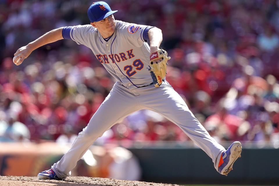 CINCINNATI, OHIO - SEPTEMBER 22: Brad Brach #29 of the New York Mets pitches in the game against the Cincinnati Reds at Great American Ball Park on September 22, 2019 in Cincinnati, Ohio. (Photo by Bryan Woolston/Getty Images)