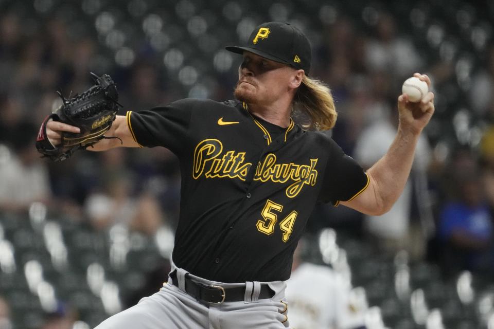 Pittsburgh Pirates relief pitcher Sam Howard throws during the sixth inning of a baseball game against the Milwaukee Brewers Friday, June 11, 2021, in Milwaukee. (AP Photo/Morry Gash)