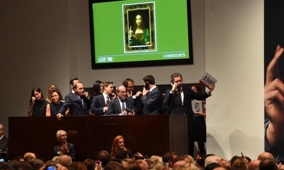 Auction for the Salvator Mundi at Christie’s New York, 2017.