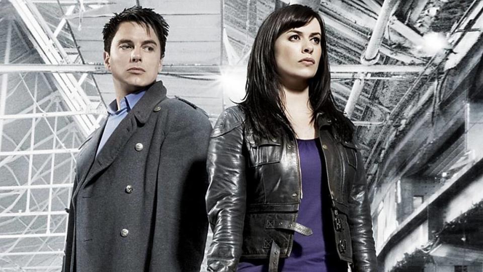 John Barrowman and Eve Myles in a publicity photo from “Torchwood”. Torchwood is a team of people whose job is to investigate the unusual, the strange and the extraterrestrial. It ran from 2006-2011.