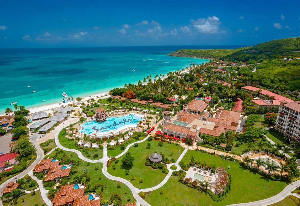 Sandals Grande Antigua is open on Dickenson Bay.