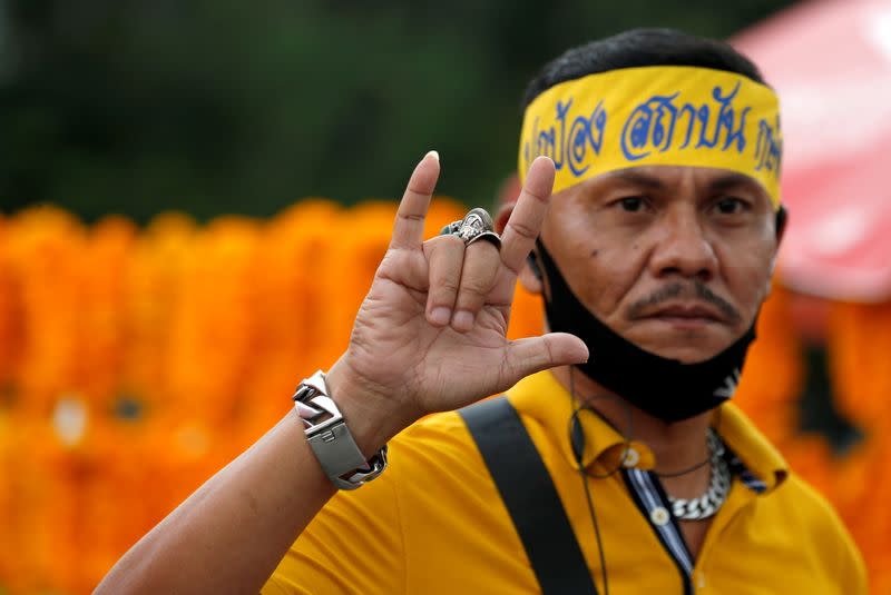 A royalist attends the gathering event to support Thailand's King Maha Vajiralongkorn in Bangkok