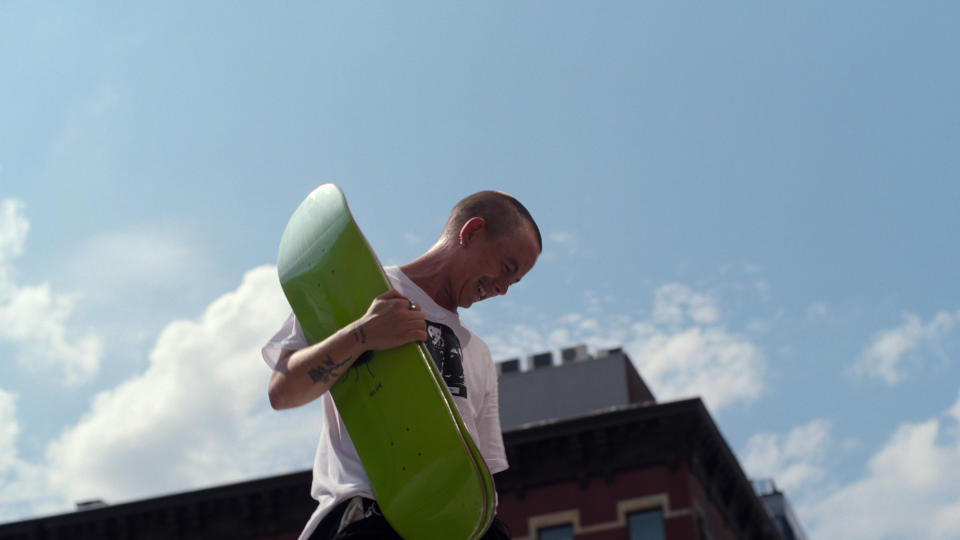 A still from 'Stay on Board: The Leo Baker Story,' which follows competitive skateboarding icon Leo Baker in the lead-up to the 2020 Olympics.<span class="copyright">Courtesy of Netflix</span>