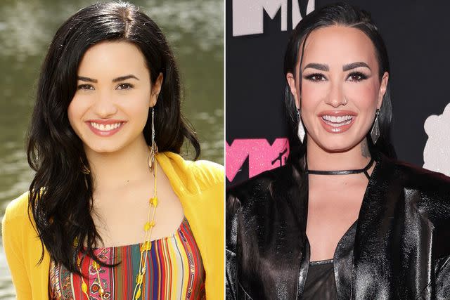 <p>Bob D'Amico/Disney Channel via Getty; Christopher Polk/Variety via Getty</p> Demi Lovato in Camp Rock and in 2023