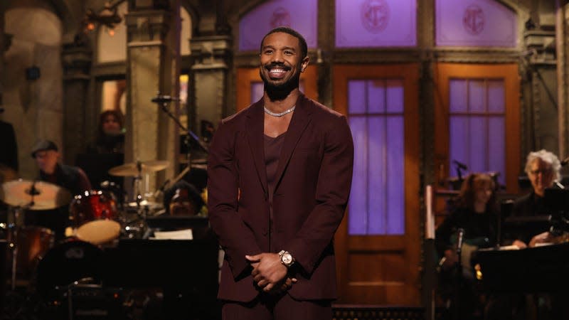 Host Michael B. Jordan during the Monologue on Saturday Night Live on January 28, 2023.