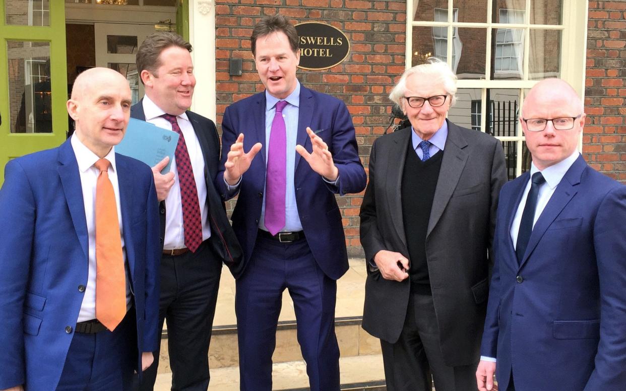 Lord Adonis, Sir Nick Clegg, and Lord Heseltine with opposition politicians in Dublin - PA