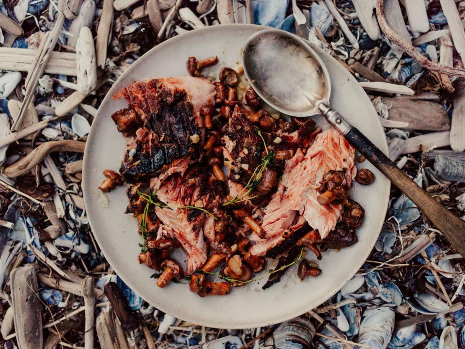 Whole Grilled Salmon with Chanterelles