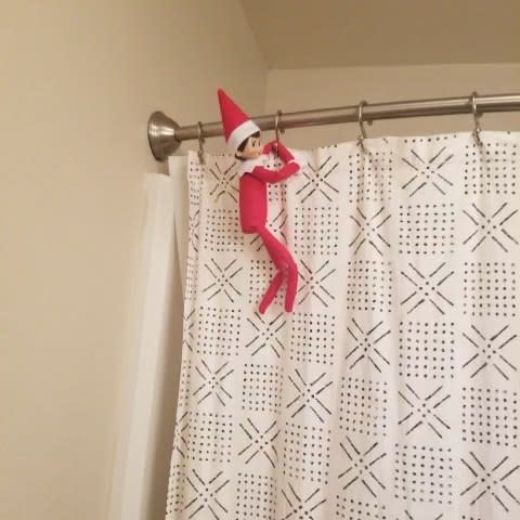 52) Elf on the Shelf on the shower curtain