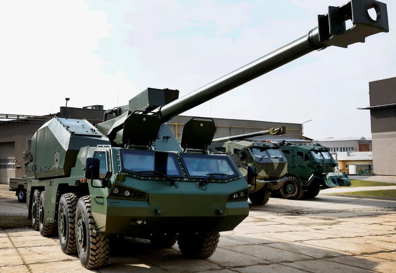 A DITA howitzer-gun vehicle is pictured outside the arms factory in Sternberk