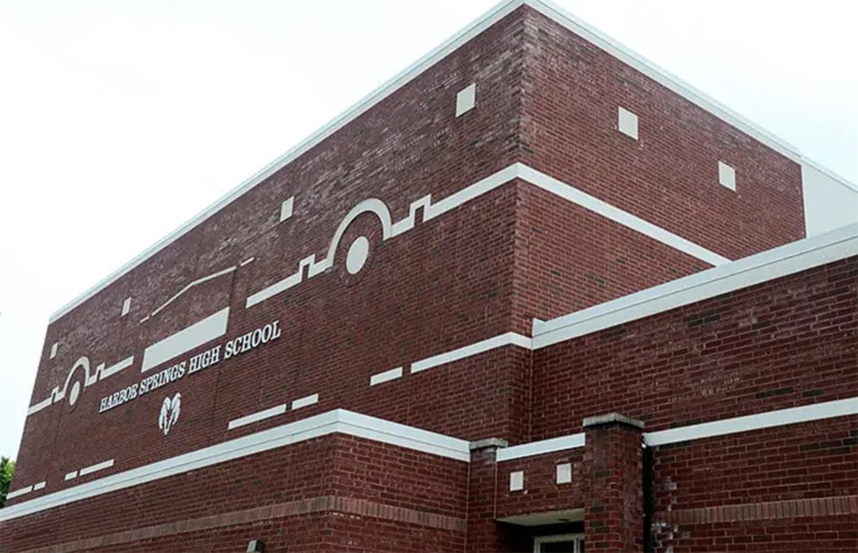 Harbor Springs High School is shown. The school has cell towers on top of the roof, but AT&T and Verizon have plans to upgrade them to offer 5G.