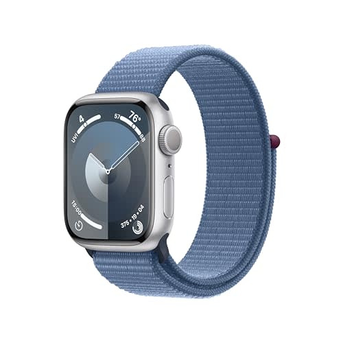 Apple Watch Series 9 [GPS 41mm] Smartwatch with Silver Aluminum Case with Winter Blue Sport Loo…