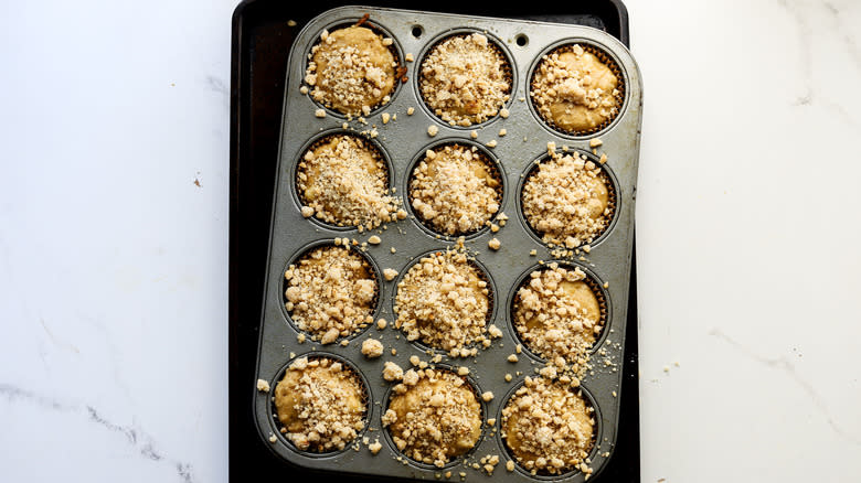 Raw batter topped with streusel