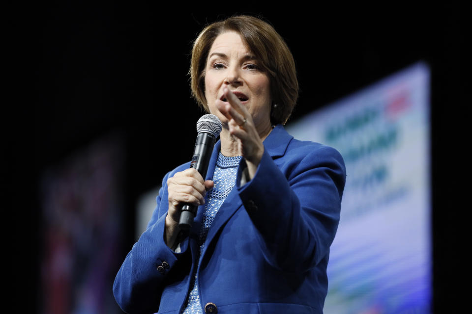 Democratic presidential candidate Sen. Amy Klobuchar speaks at the Presidential Gun Sense Forum, Saturday, Aug. 10, 2019, in Des Moines, Iowa. (AP Photo/Charlie Neibergall)