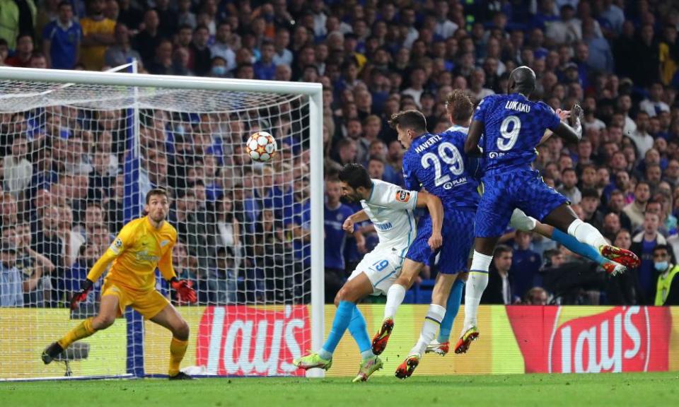 Romelu Lukaku climbs highest to head home the only goal of the match.