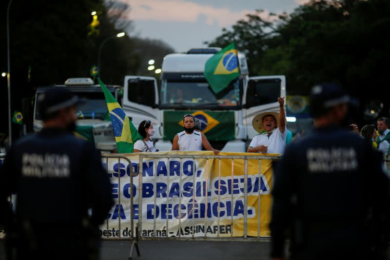 Police blockade to bar Access to the Brazil's Supreme Court headquarters for the truck drivers and supporters of the Brazil's President Jair Bolsonaro