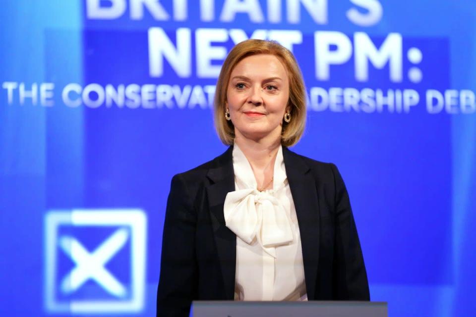 Conservative Party leadership contender Liz Truss before a live television debate (Victoria Jones/PA) (PA Wire)