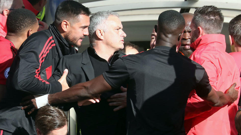 Mourinho reacted angrily to the taunts from a Chelsea coach. Pic: Getty