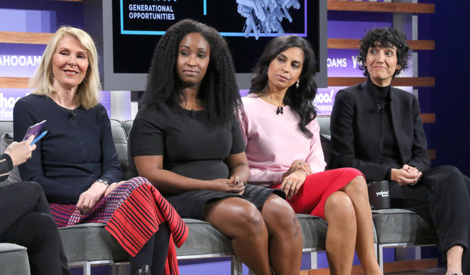 NEW YORK, NEW YORK - OCTOBER 10: (L-R) Susan Lyne, KJ Miller, Anu Duggal and Banu Guler attend the Yahoo Finance All Markets Summit at Union West Events on October 10, 2019 in New York City. (Photo by Jim Spellman/Getty Images)