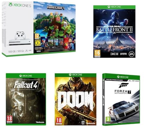 Xbox One S bundle of Minecraft, Star Wars Battlefront 2, Fallout 4, Doom, Forza Motorsport 7