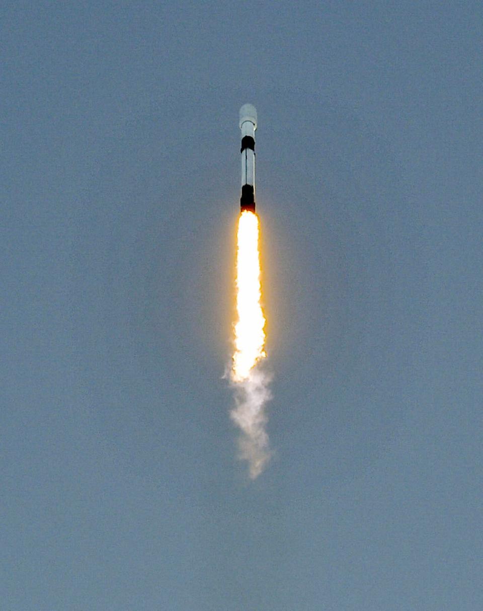 A SpaceX Falcon 9 rocket lifts off from Cape Canaveral Space Force Station in January 2023 carrying 114 small payloads on the Transporter-6 rideshare mission.